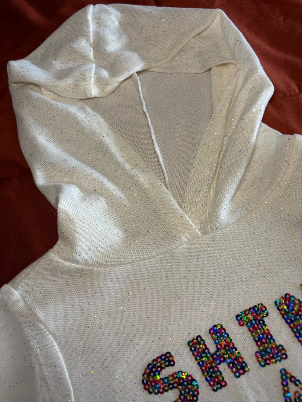 It's Our Time White Hooded Sweatshirt with Multicolor Sequin 'SHINE'